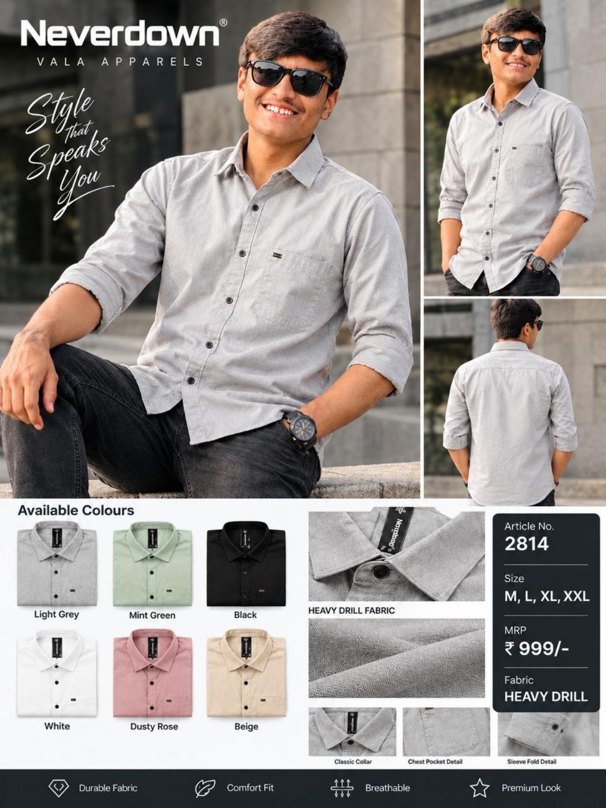 Never Down Men's Shirts- 2814