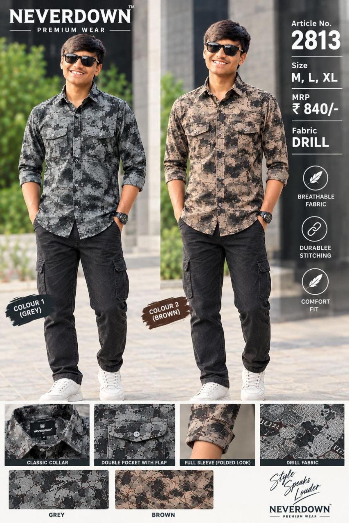 Never Down Men's Shirts- 2813