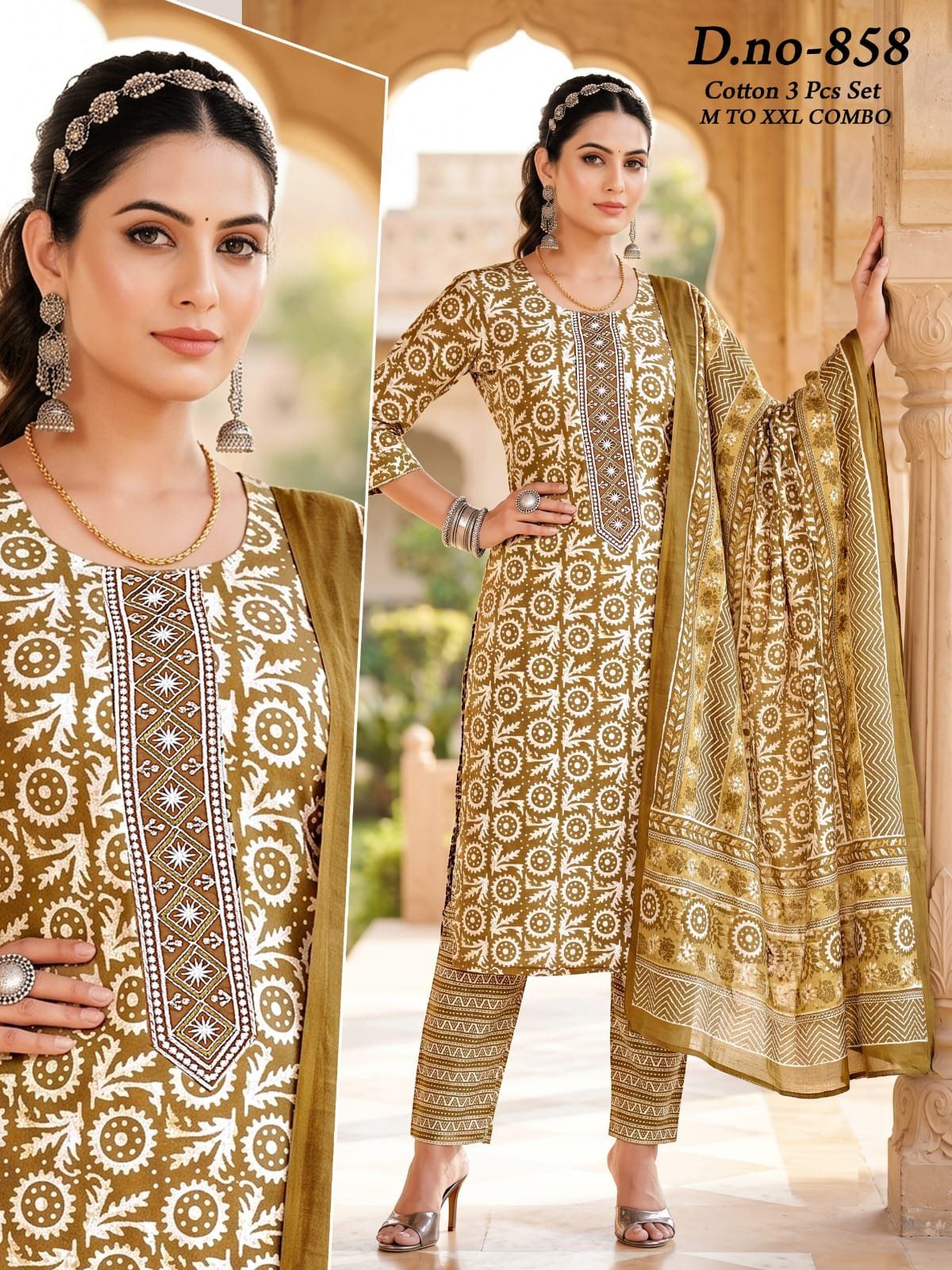 Women's Cotton 3 Pcs Set- 858