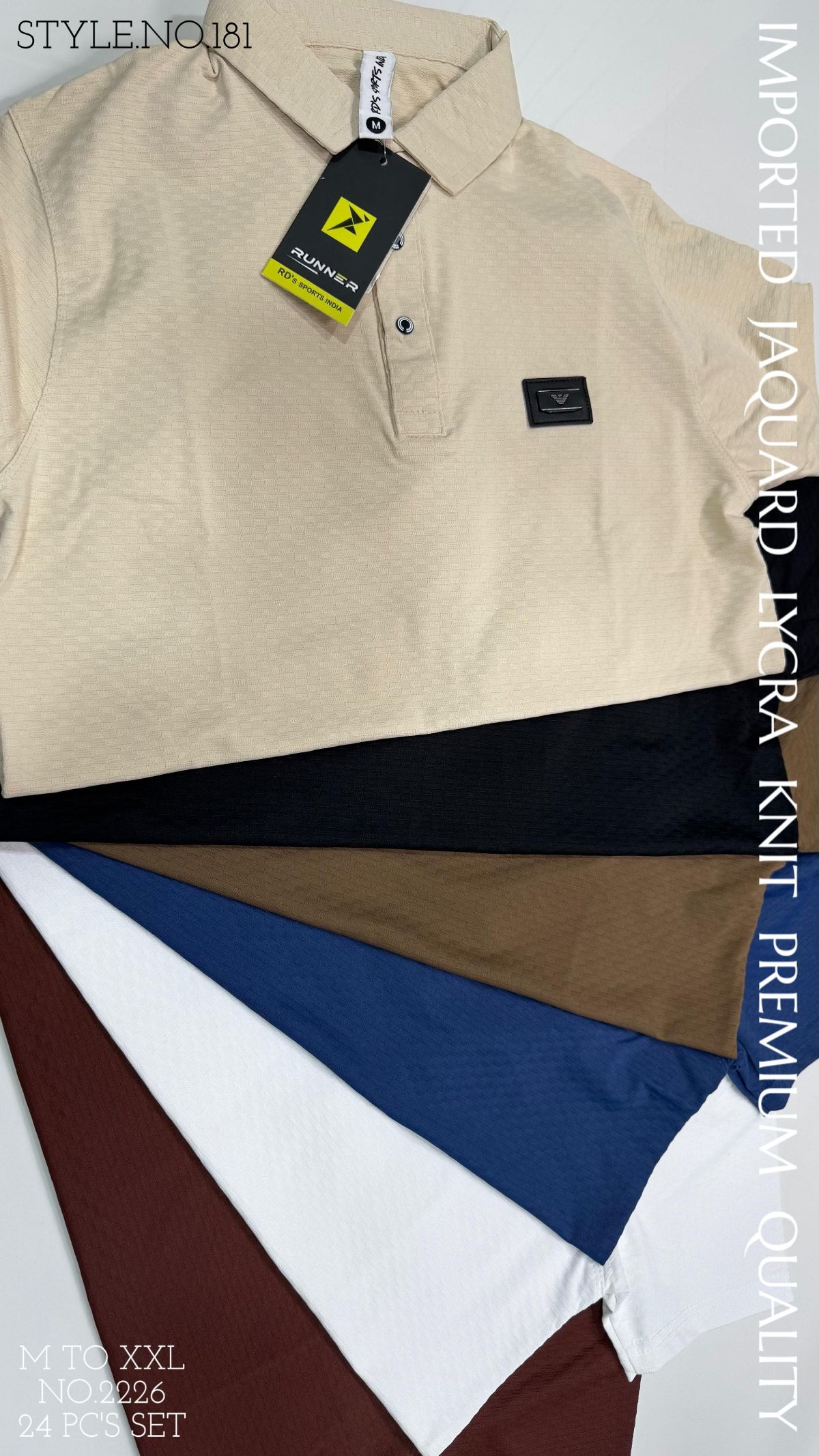 RUNNER Men's Coller Half Sleeve Touch Button Polo T-shirts Set D No- 181