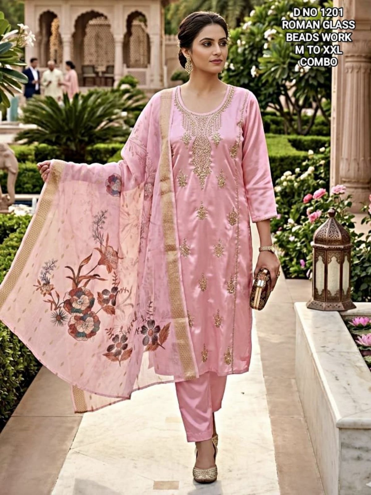 Women's Roman Silk Ethnic Wear Set with dupatta- D No-1201