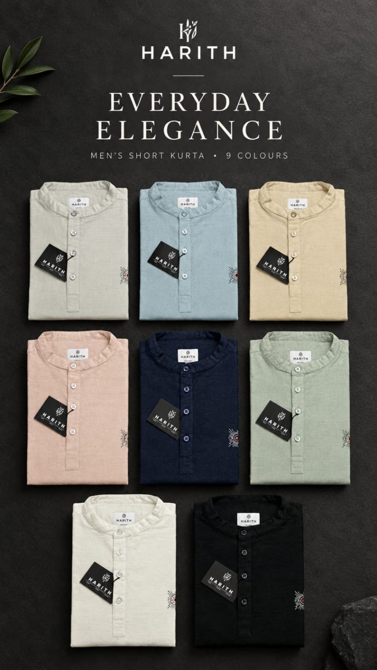 Harith Men's Plain Short Cotton Kurta