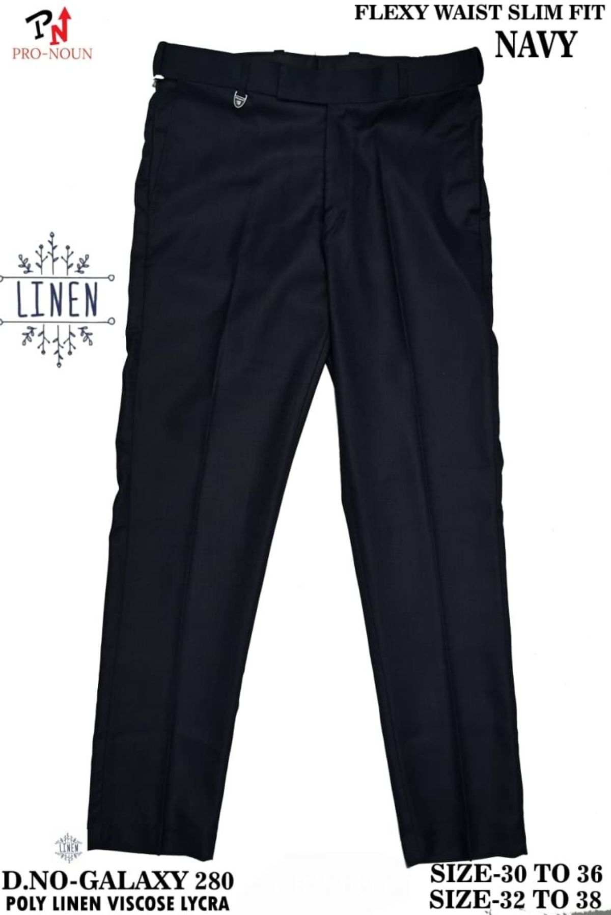 Pro-Noun Men's  Formal Trouser Pants With Adjustable belt D No- Galaxy-280-(32-38)- Navy