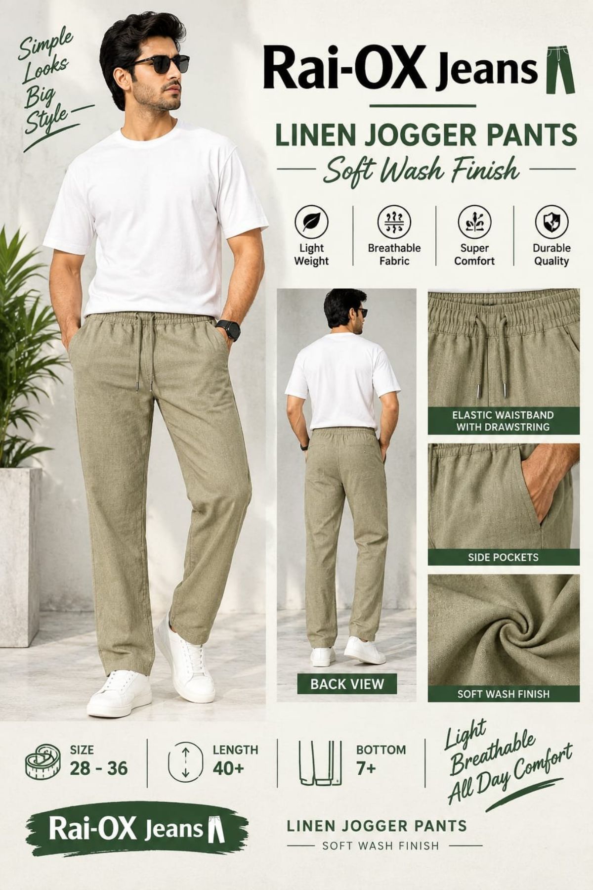 Men's Linen Joggers Pants- Rai Ox