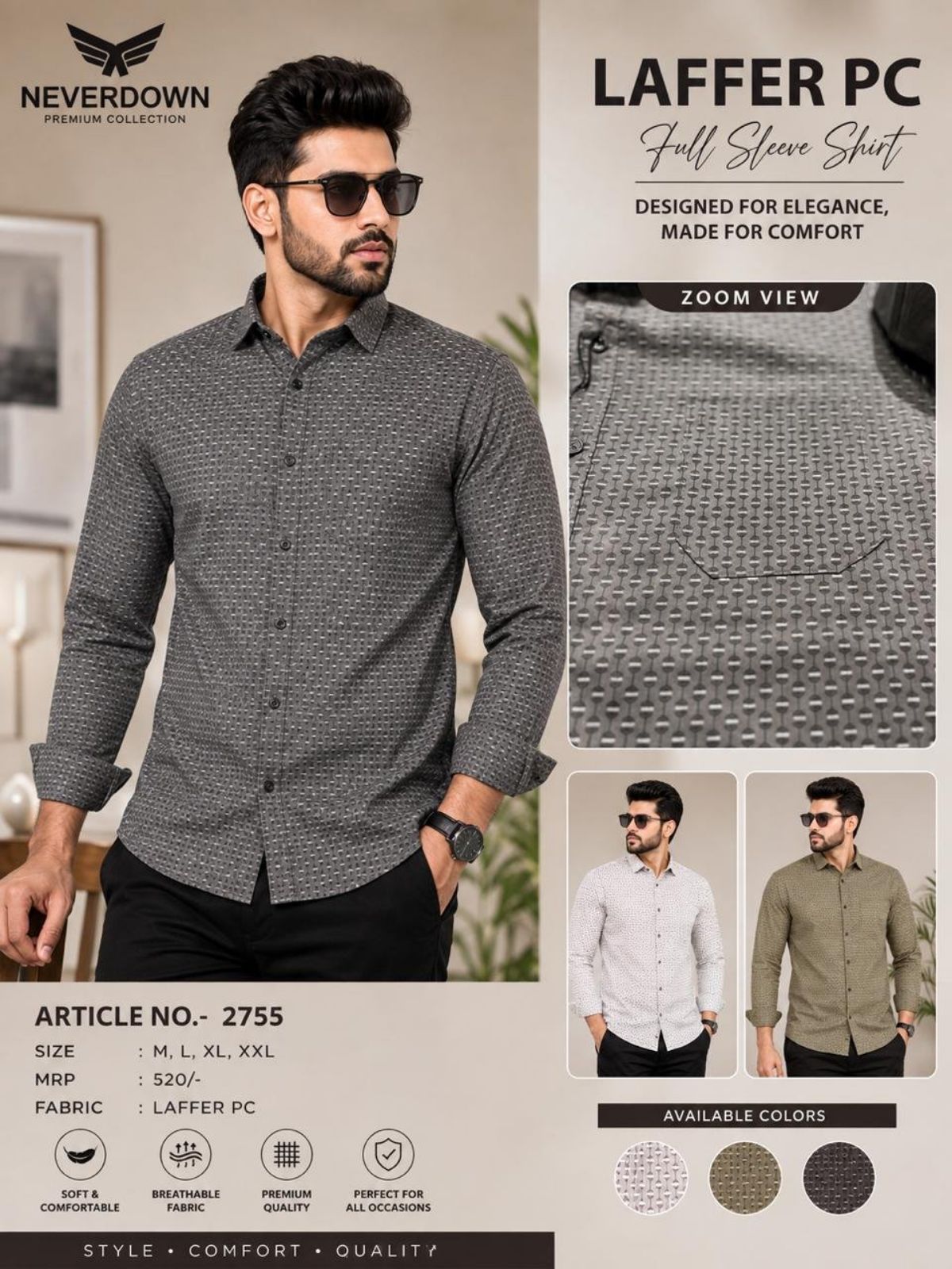 Never Down Men's Laffer PC Shirts