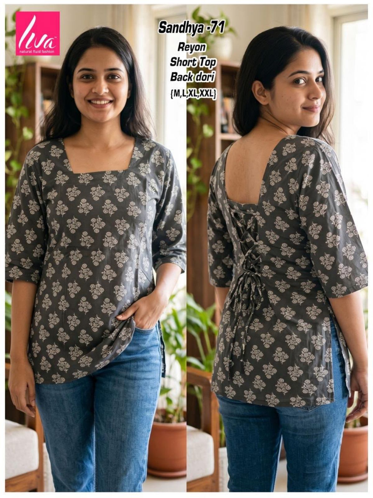Women Heavy Rayon Short Kurta Top with Black Dori - Sandhya -71
