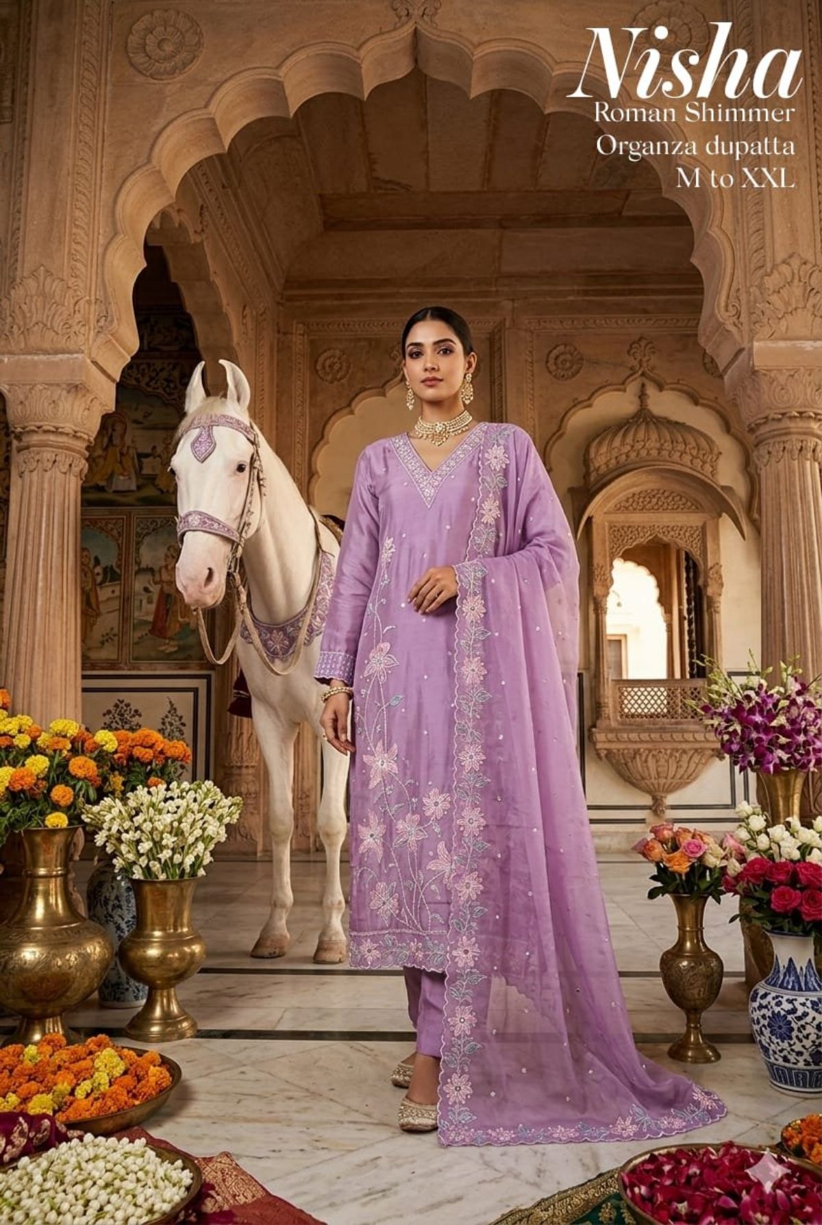 Women's Roman Silk Kurta Pant Set With Dupatta- Nisha