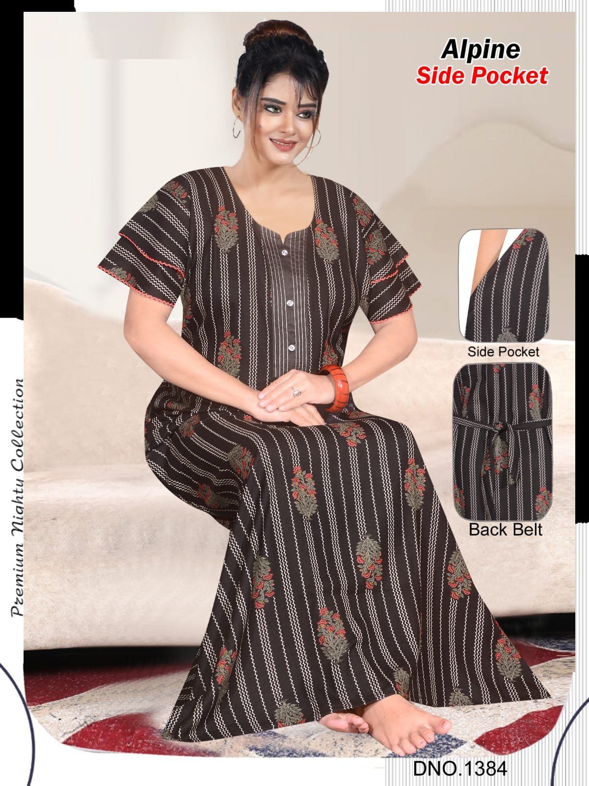Women Alpine Premium Nighties Fancy Pattern Double Sleeve