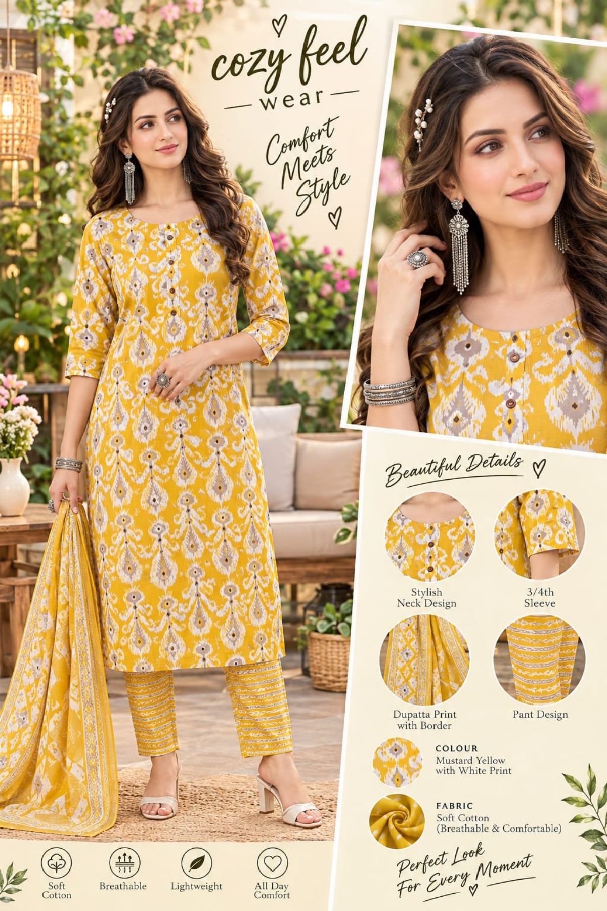Women's Cotton 3 Pcs Set