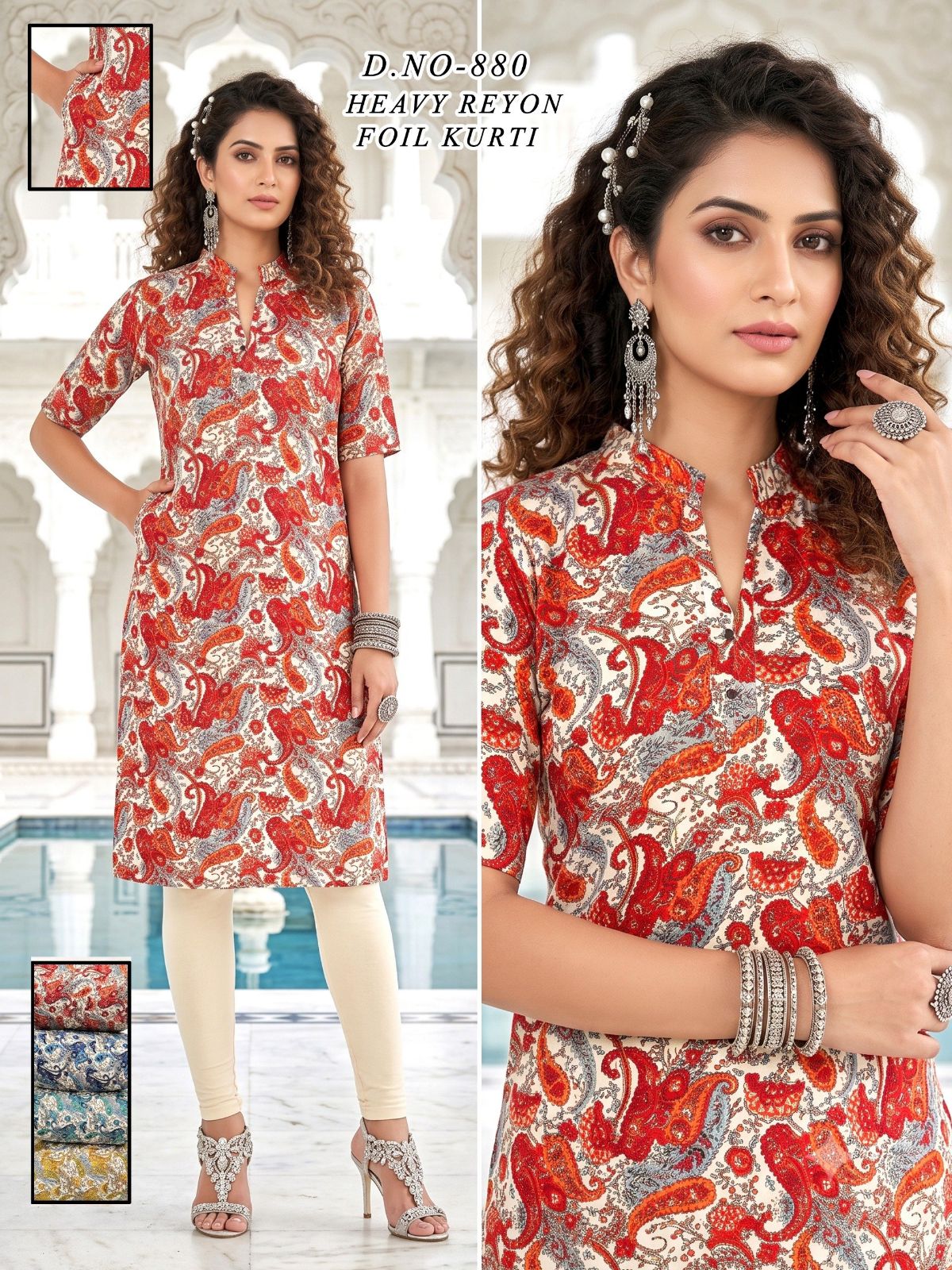 Women's Heavy Rayon Foil Kurti With Mobile Pocket -880