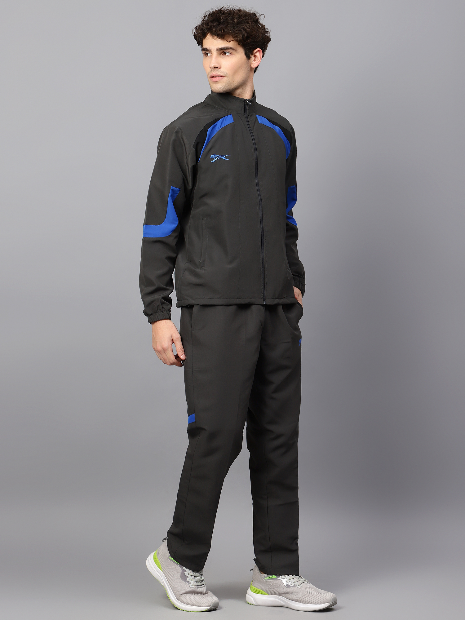 Men's Tracksuit  444B-Dark Grey/Black/Royal-L-TZ