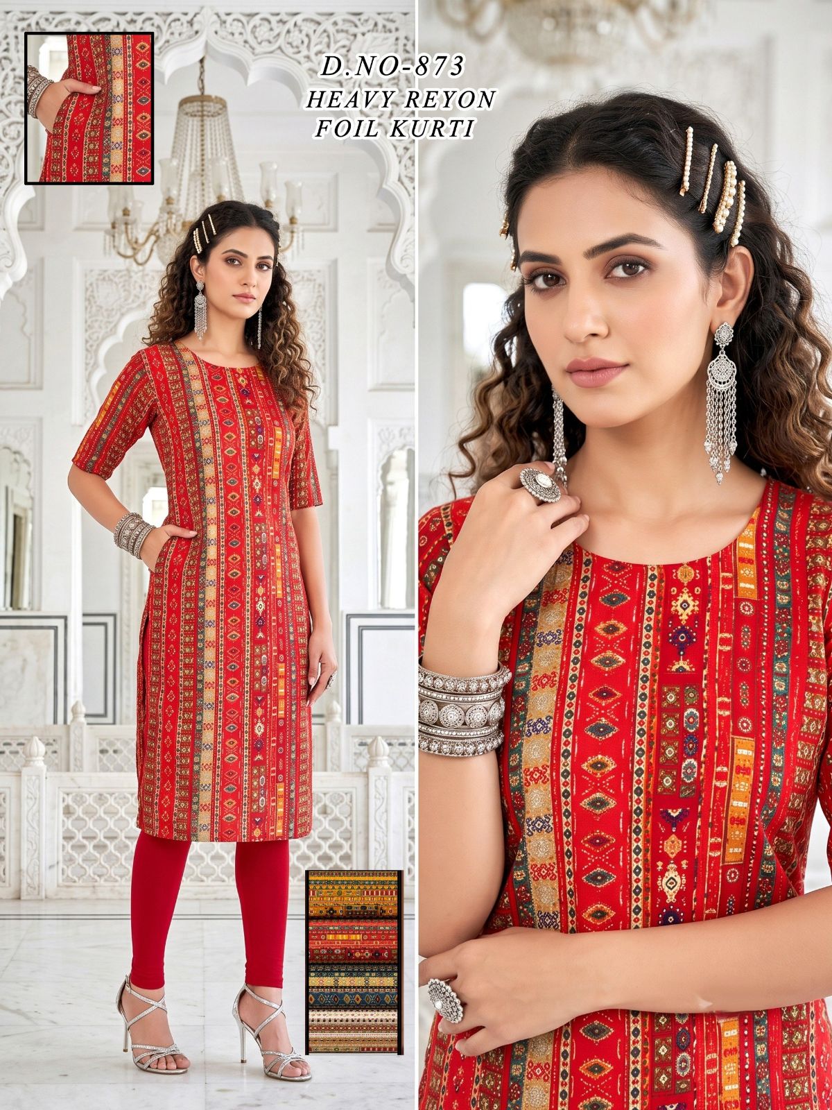 Women's Heavy Rayon Foil Kurti With Mobile Pocket -873