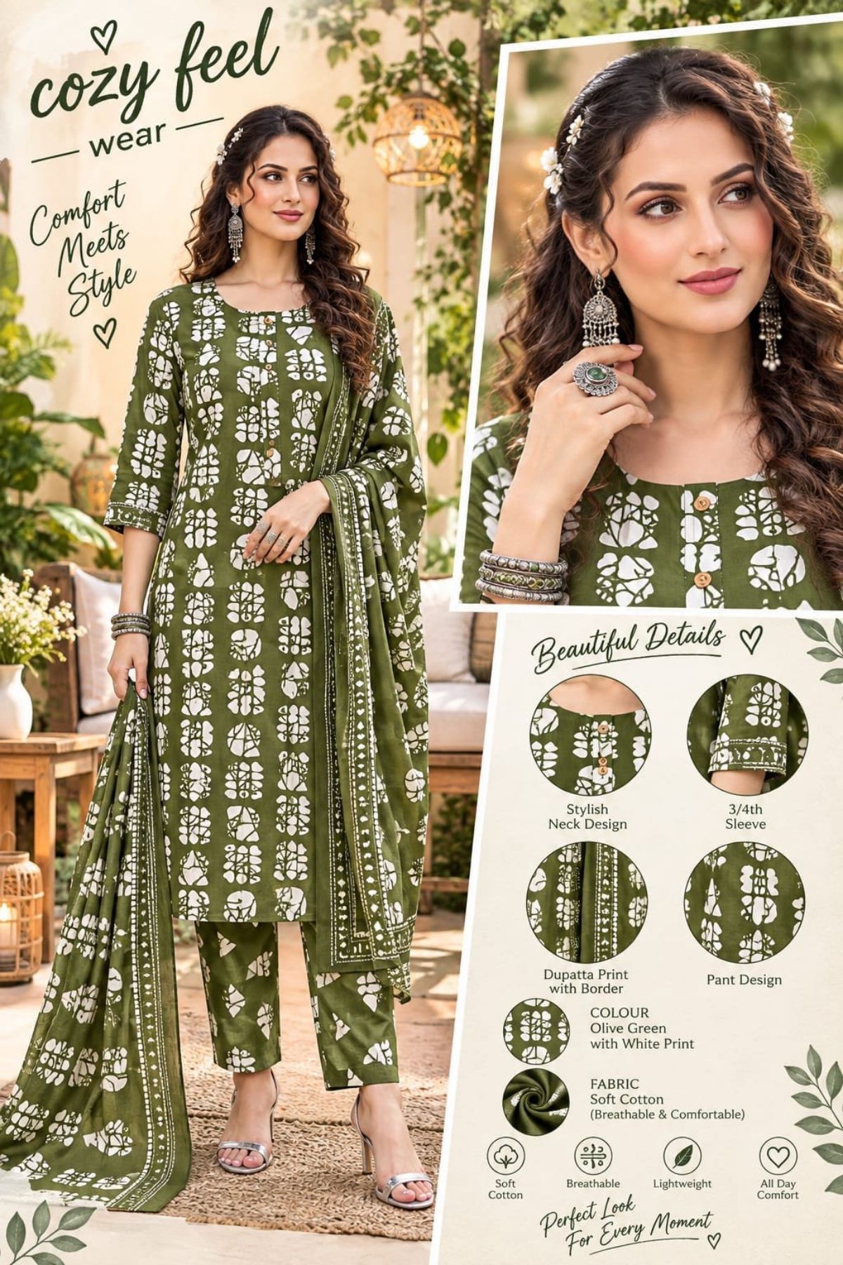 Women's Cotton 3 Pcs Set