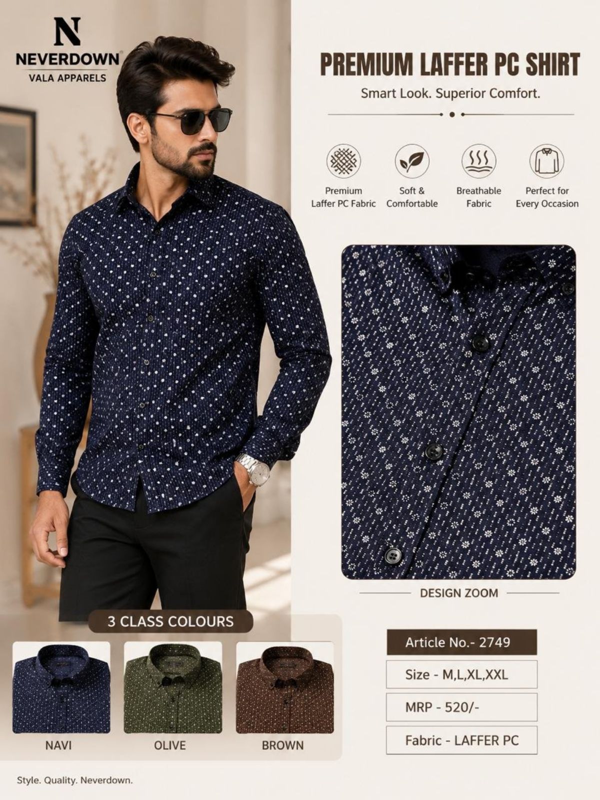 Never Down Men's Laffer PC Shirts