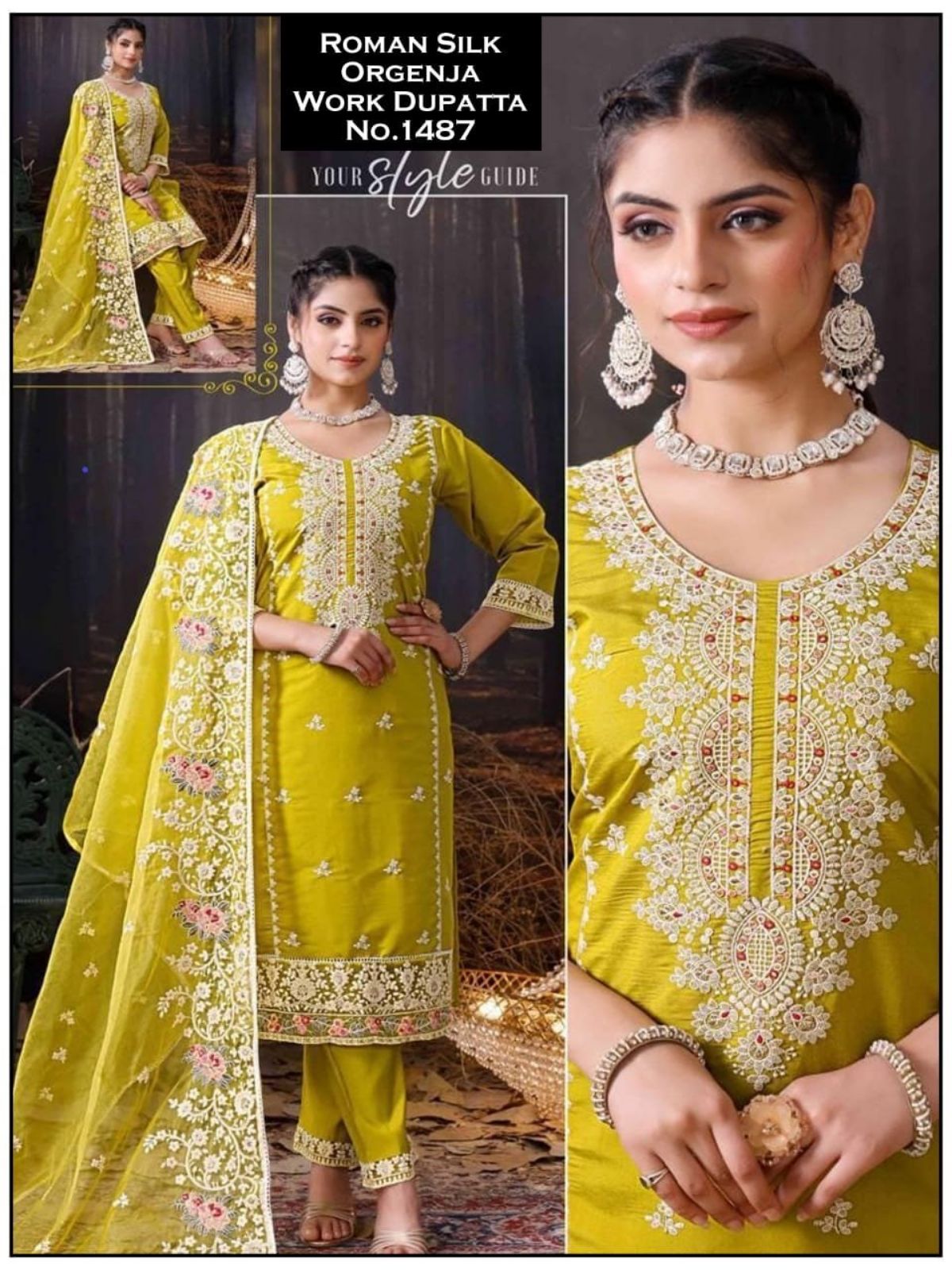 Women's Roman Silk Kurta Pant Set With Dupatta- 1487