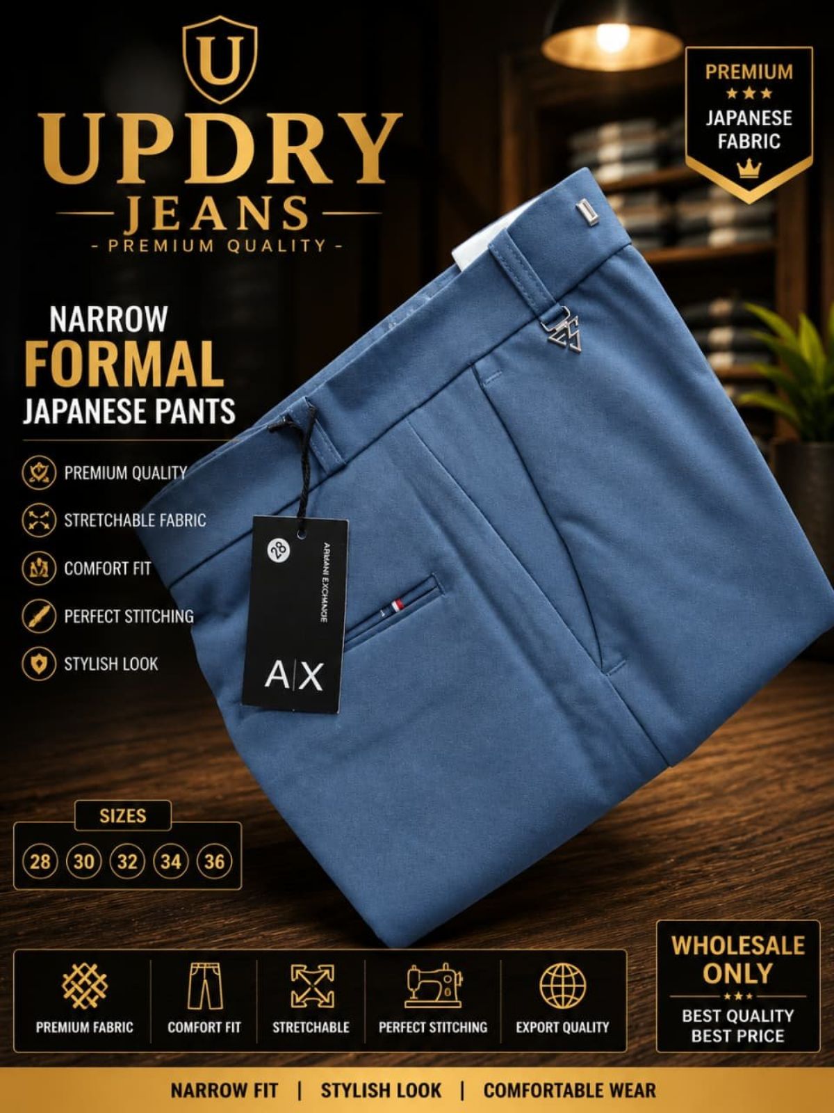Updry Men's Narrow Formal Japanese Pants