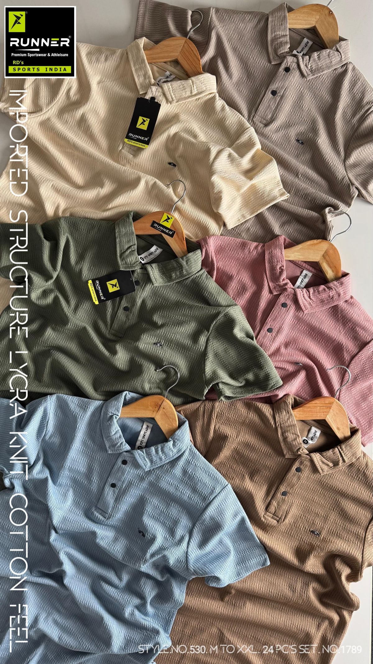 RUNNER Men's Coller Rib Half Sleeve Touch Button Polo T-shirts Set D No- 530