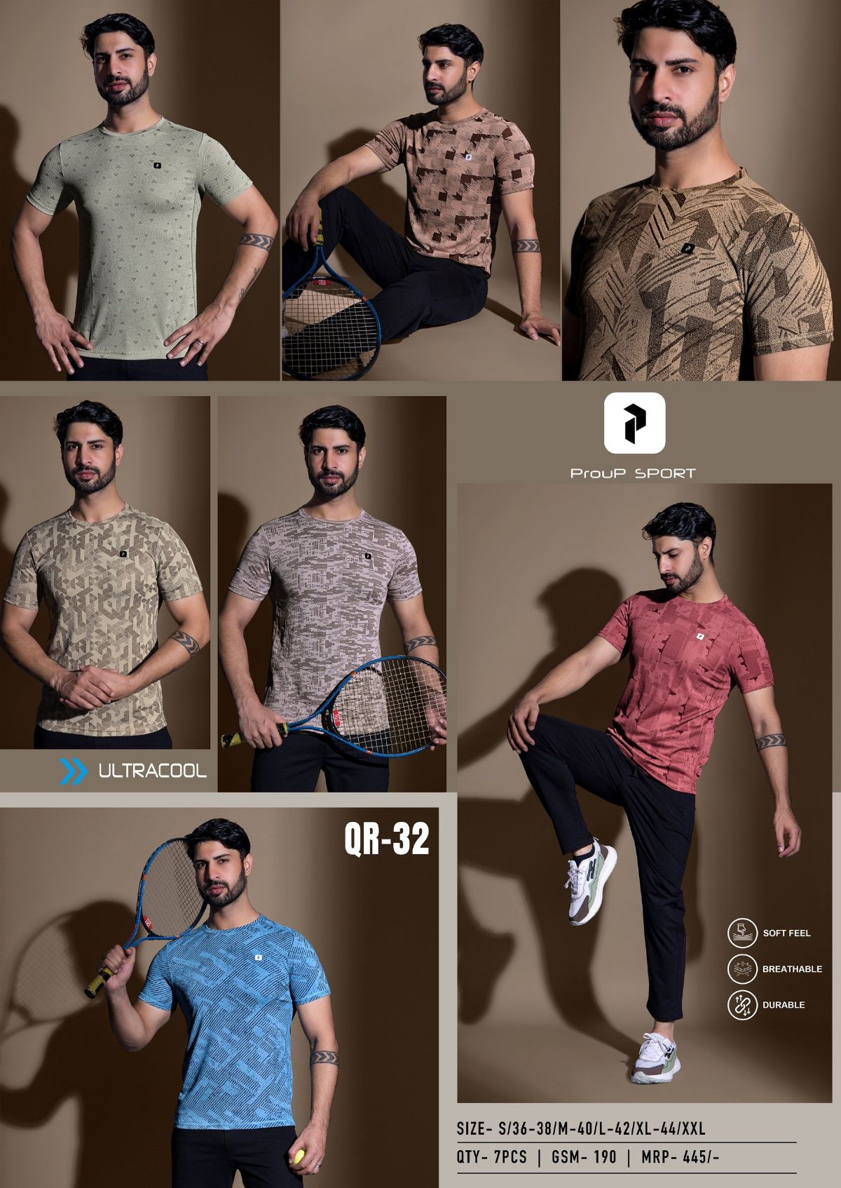 Men's Jacquard Round Neck Half Sleeve T-shirts- QR-32_4