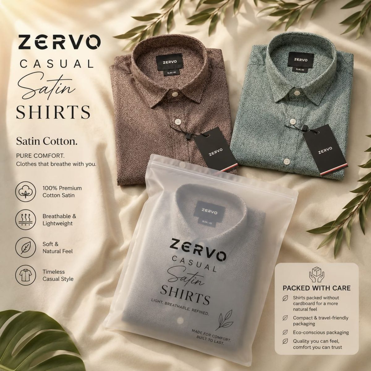 Zervo Men's Satin Printed Shirts