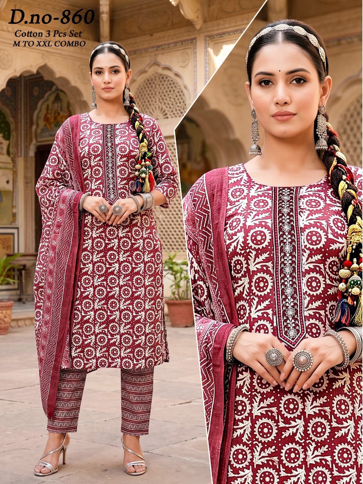 Women's Cotton 3 Pcs Set- 860