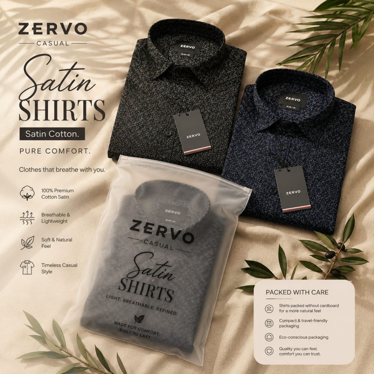 Zervo Men's Satin Printed Shirts
