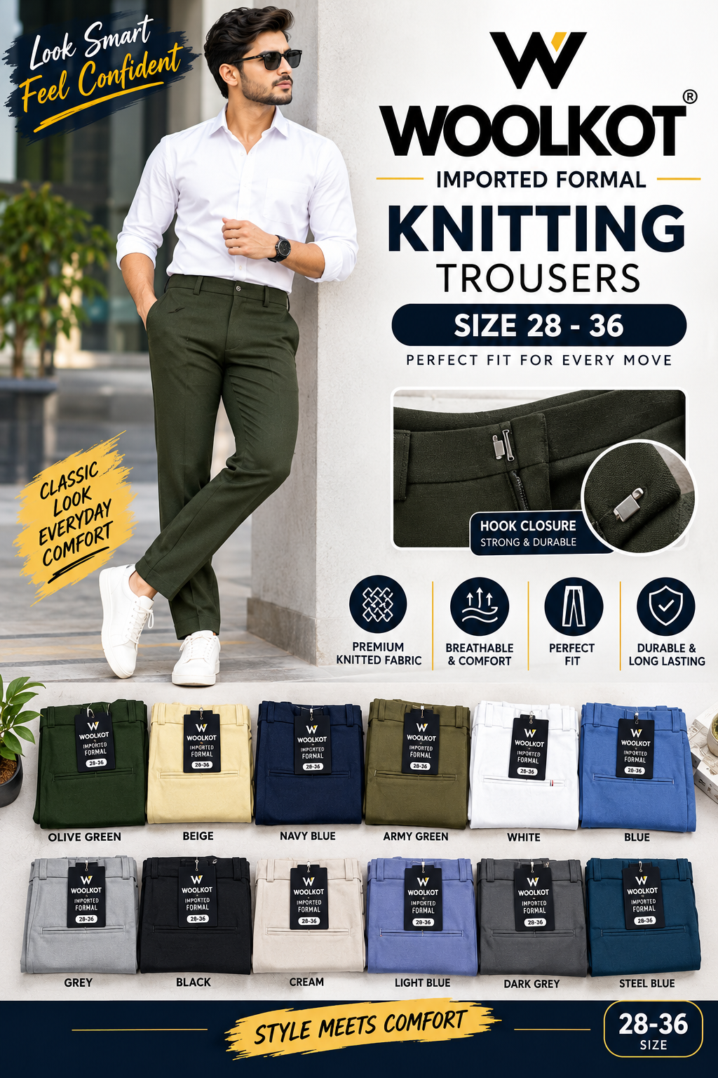 WOOLKOT IMP. KNITTING TROUSERS FOR MENS MULTICOLOR 28-36