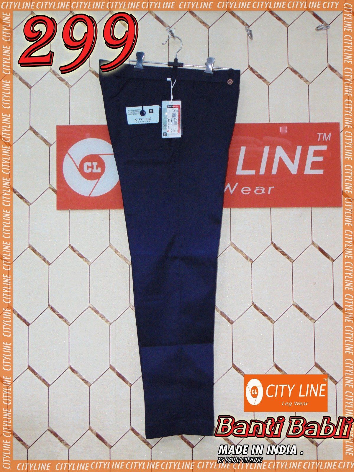 Men's Premium Ankle Fit Lycra Formal Pants -Banti Babli- Navy
