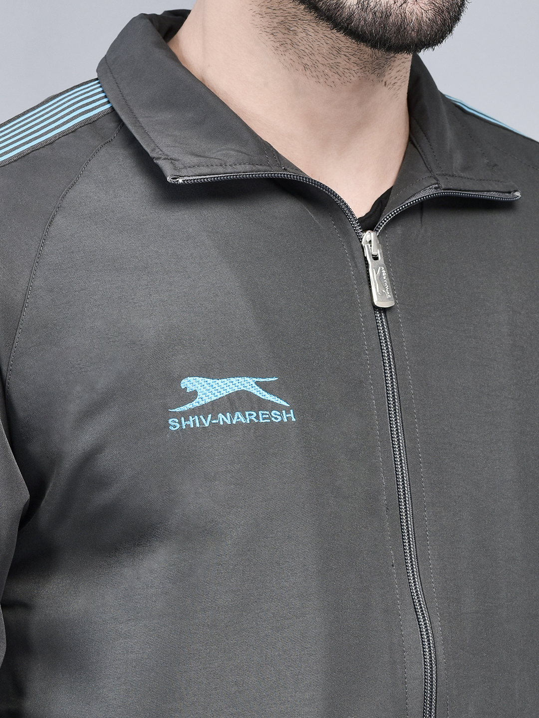 Men's Tracksuit  493A-Dark Grey/Cyan-XXL-TZ