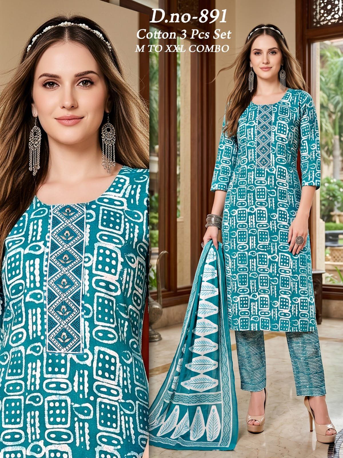 Women's Cotton 3 Pcs Set- 891