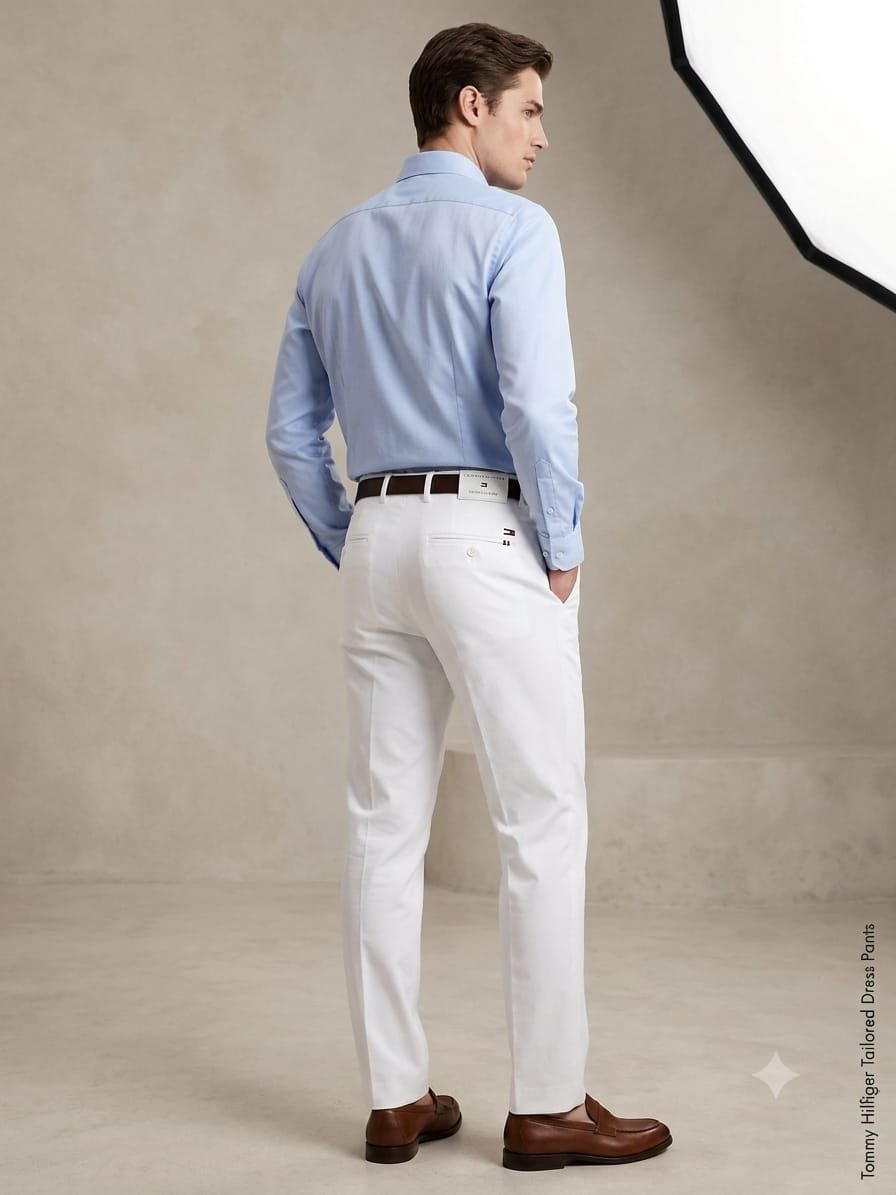 Updry Men's Narrow Twill Formal Pants- White