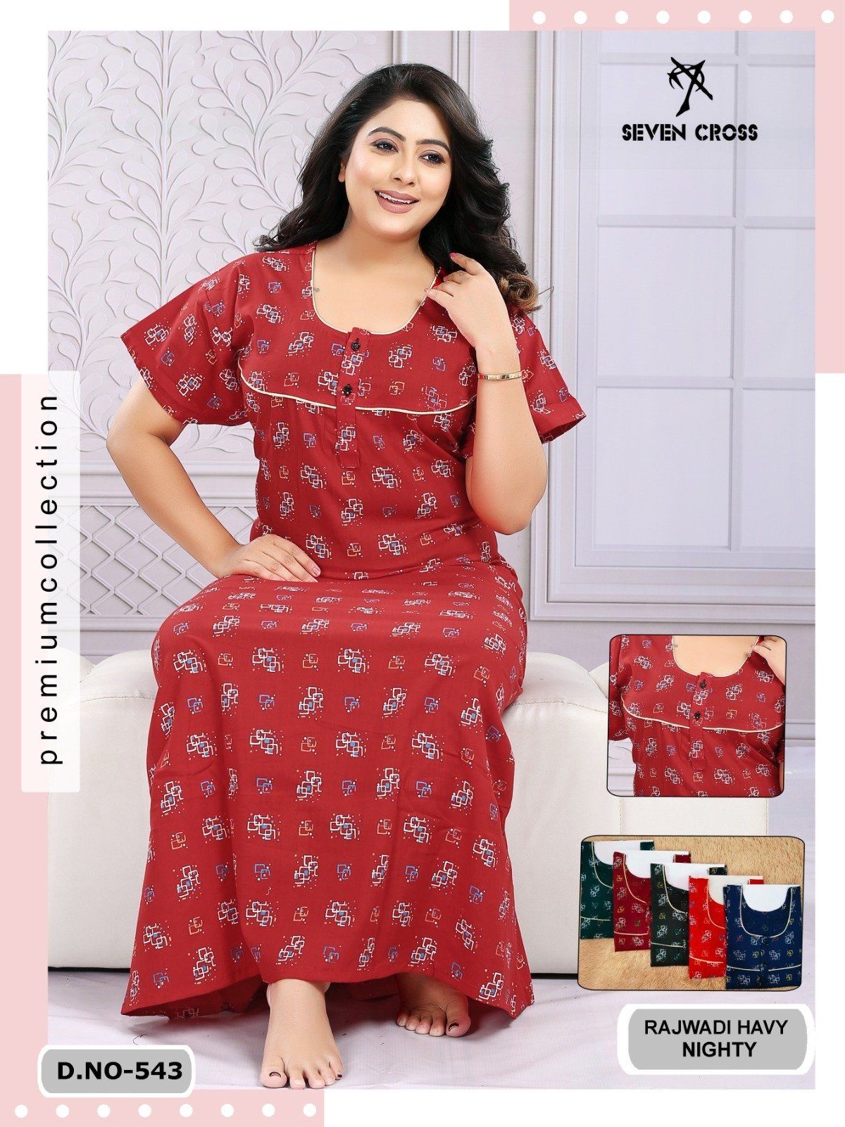 Seven Cross Women's Rajwadi Cotton Nighty D No-543