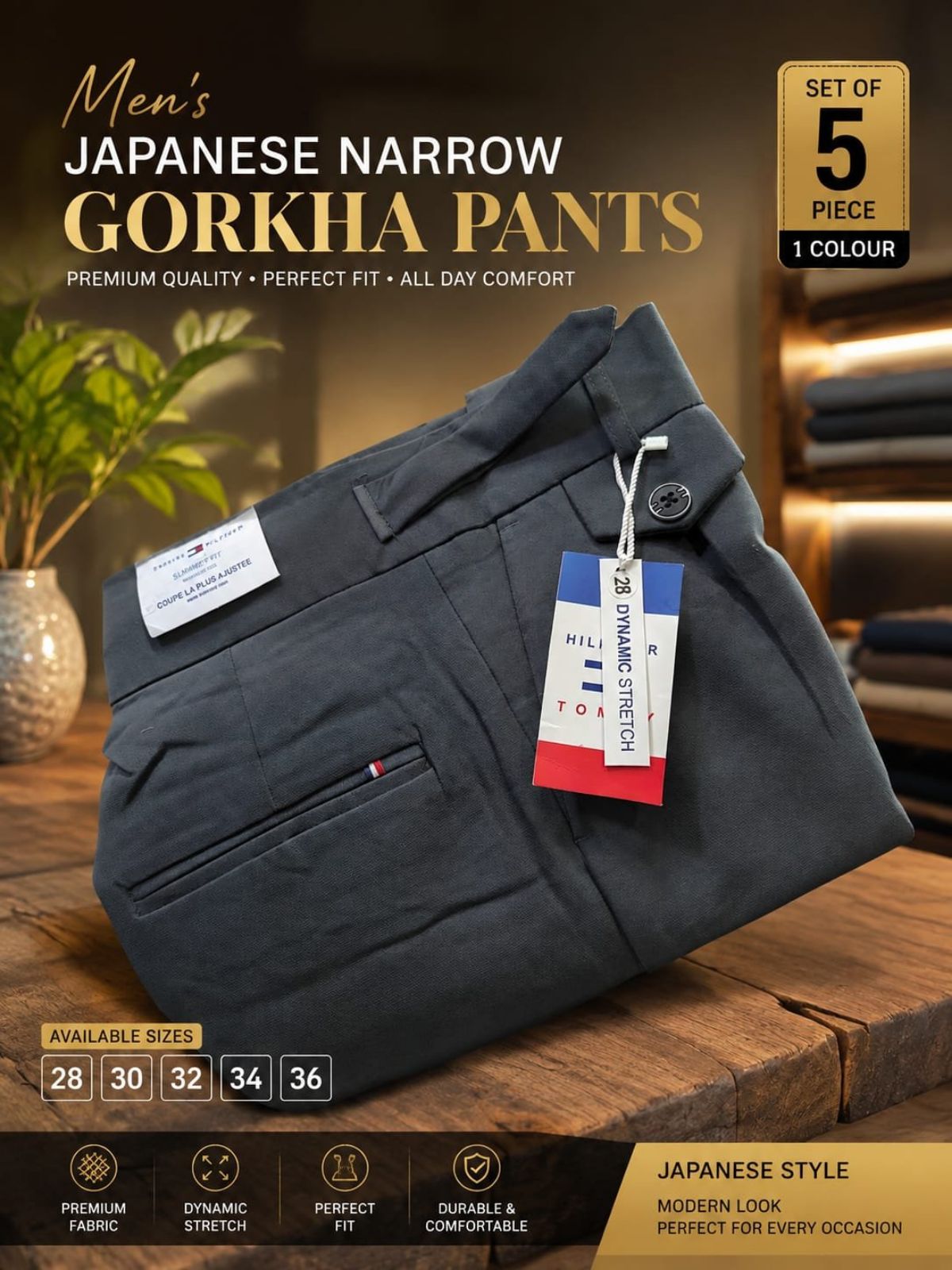 Updry Men's Gorkha Narrow Japanese Pants