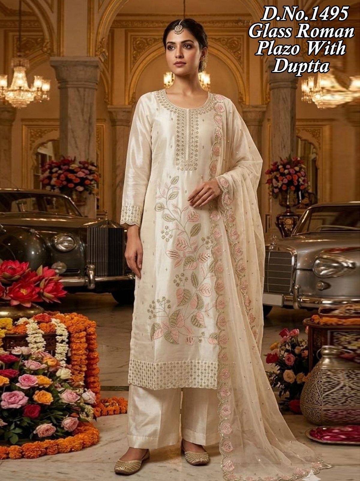 Women's Roman Silk Kurta Pant Set With Dupatta- 1495