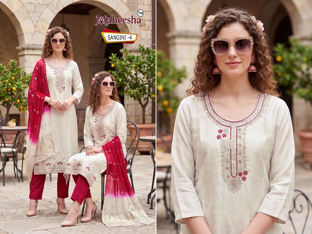 Rani Vastram Women's Roman Glass Silk Embroidery Kurta Bottom set  with Dupatta- Sangini-4