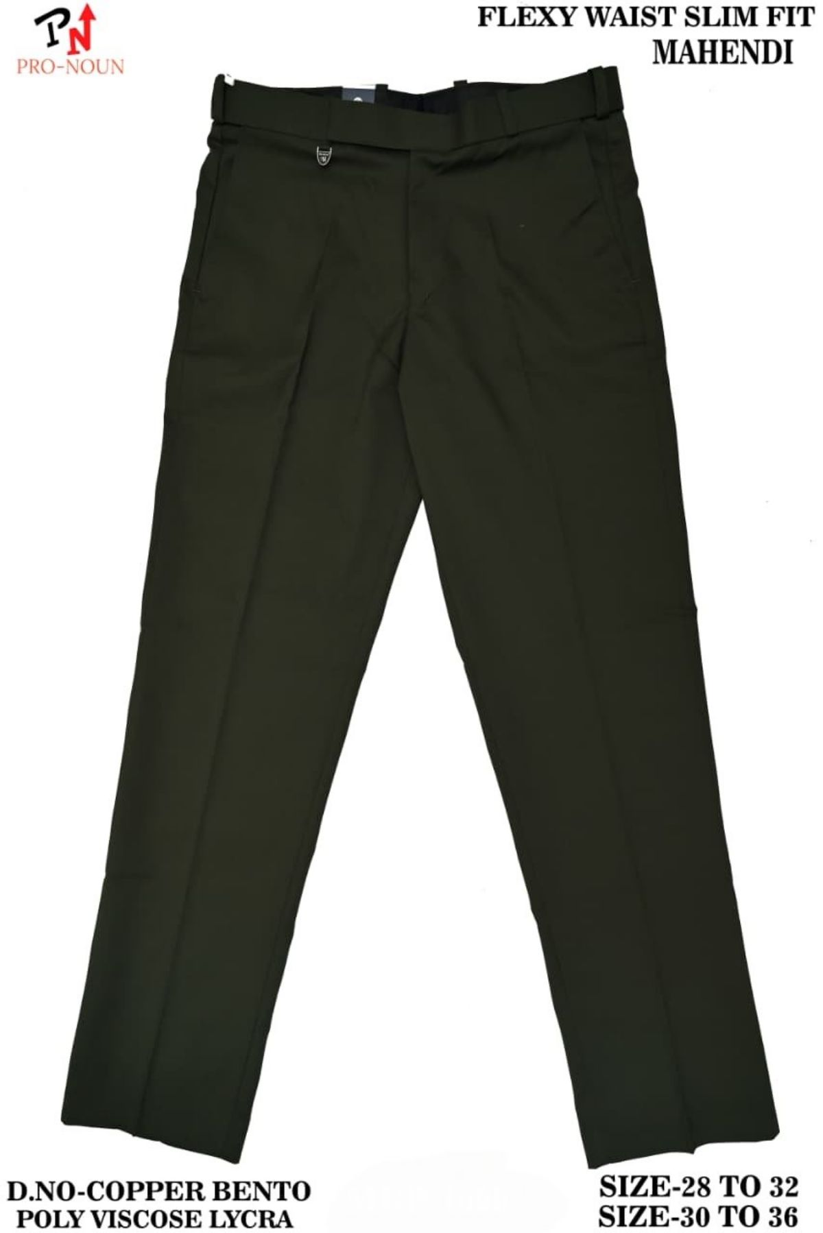 Pro-Noun Men's  Formal Trouser Pants With Adjustable belt D No- Copper Bento-(30-36)- Mehndi