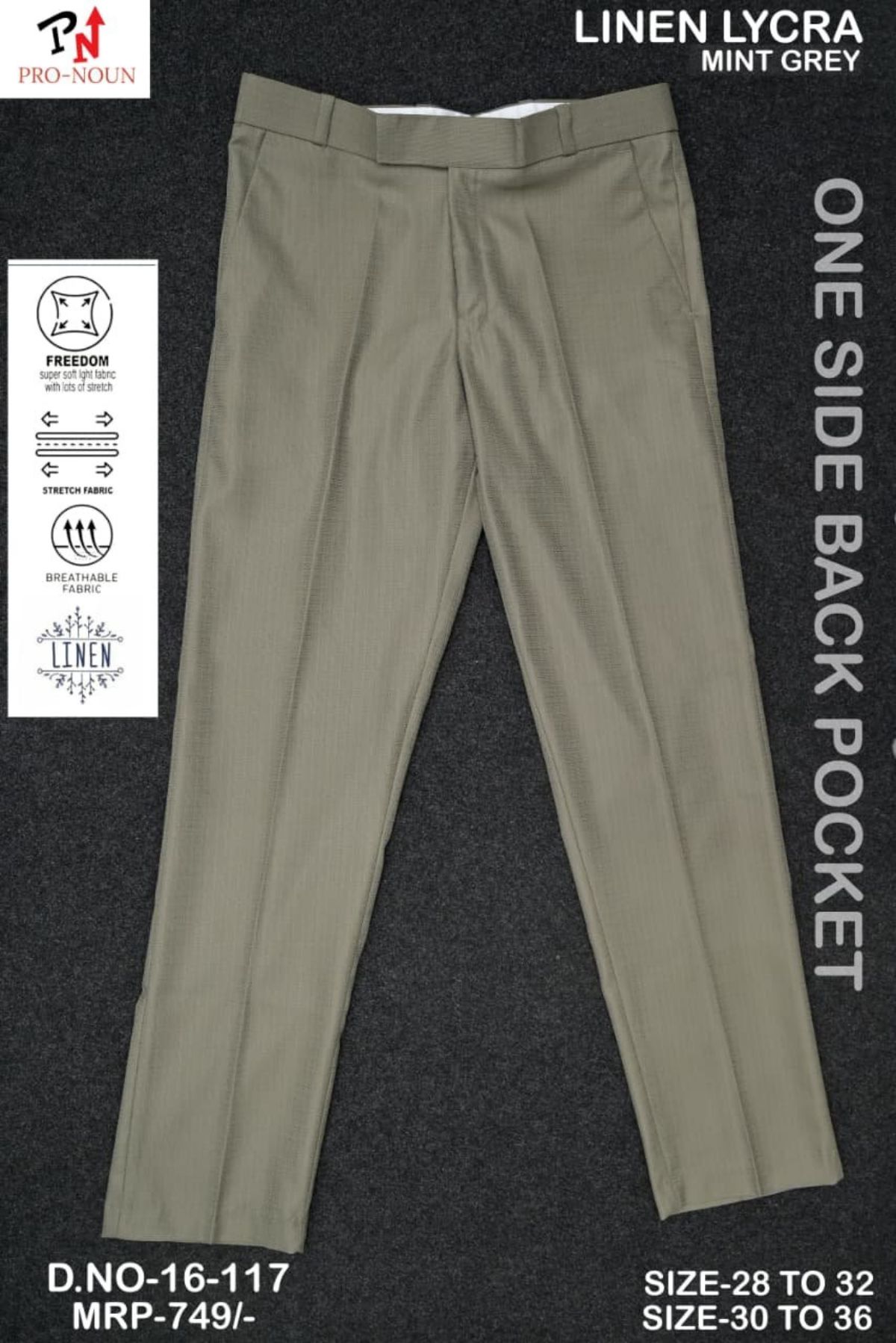 Pro-Noun Men's Slim Fit Strechable Formal Pants- 117-16 (30-36)
