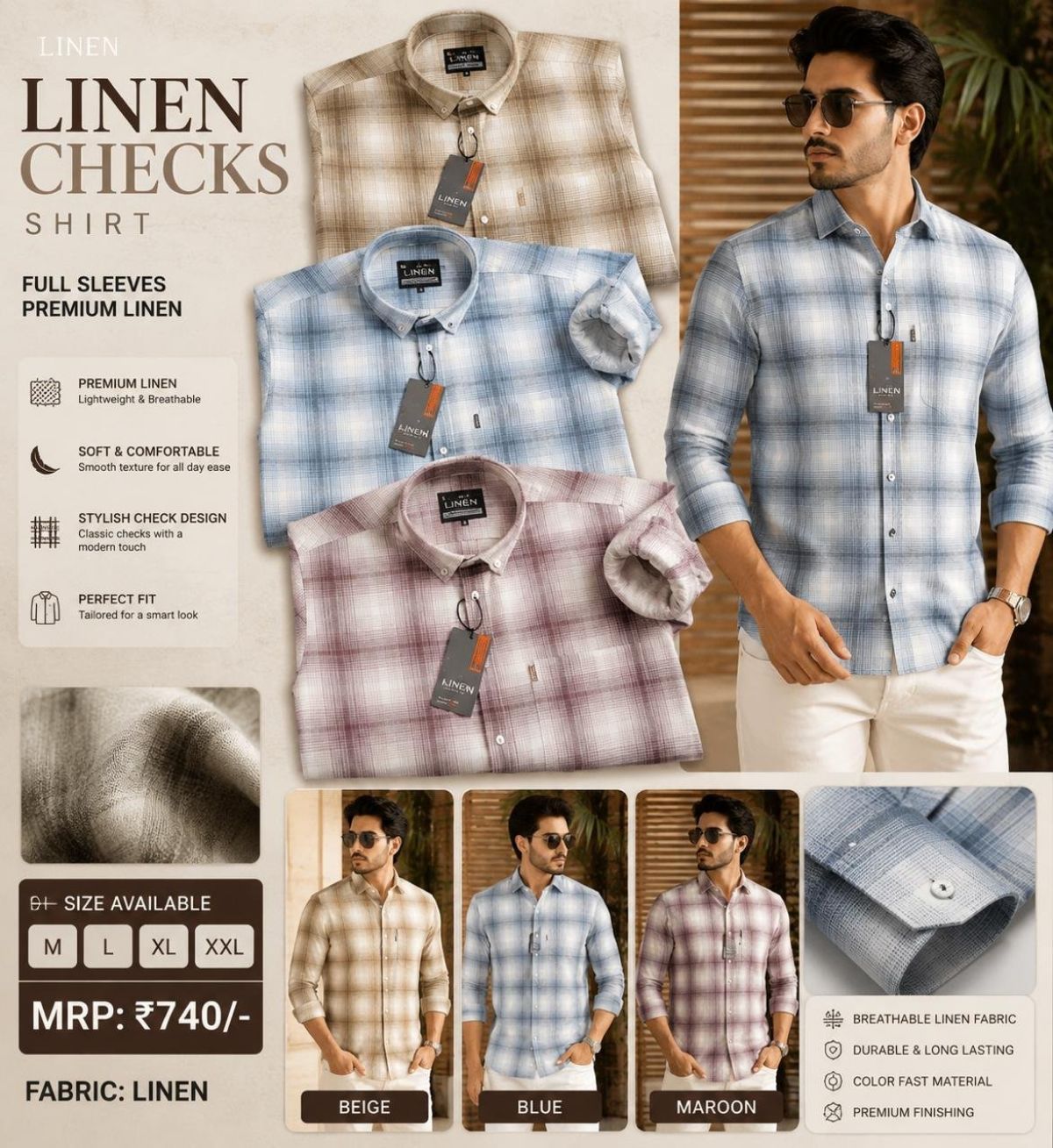 Never Down Men's Cotton Linen Shirts