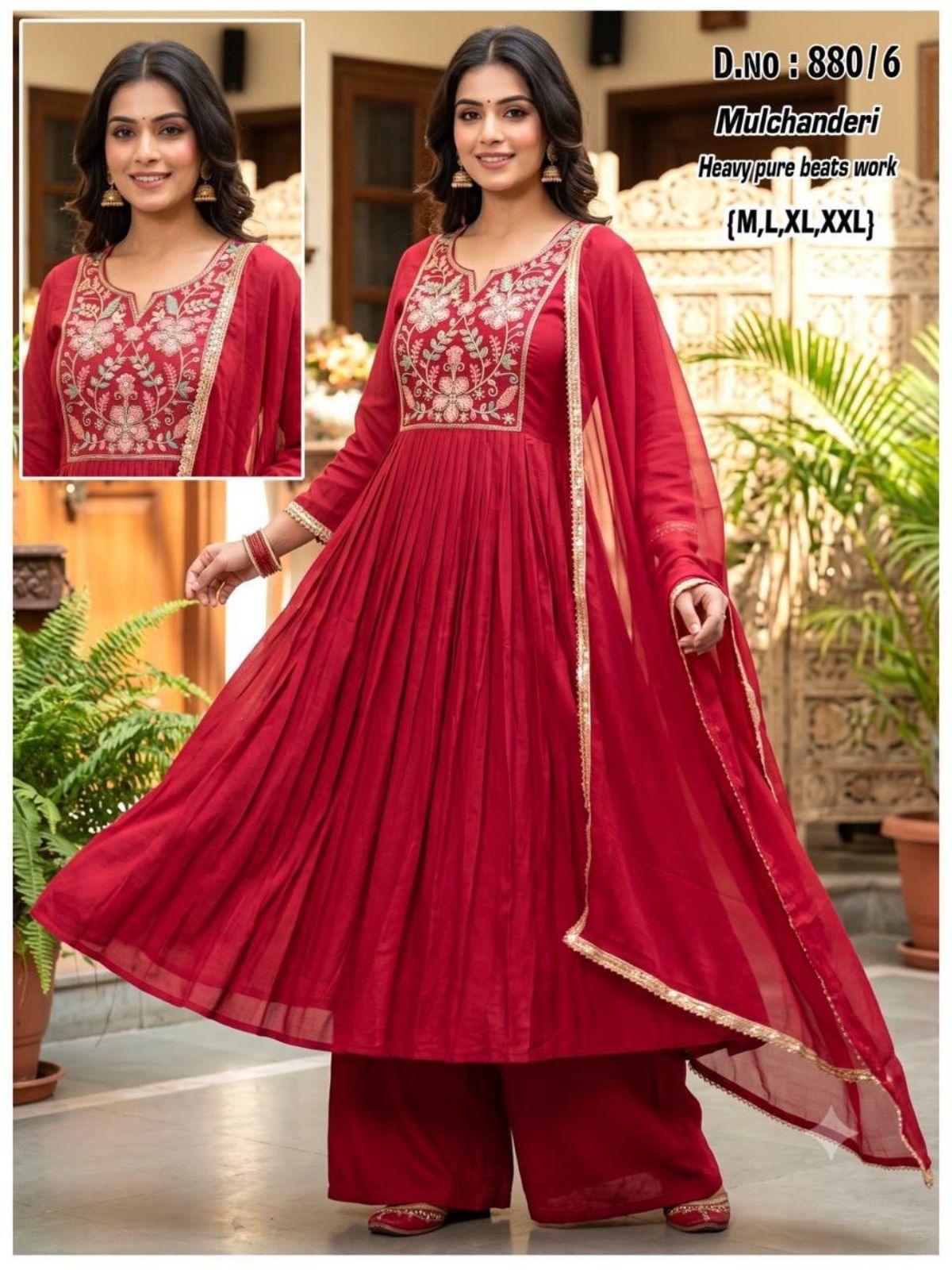Women's Ethnic Wear Full Ghera Anarkali Frock Suit- Mulchanderi-880/6