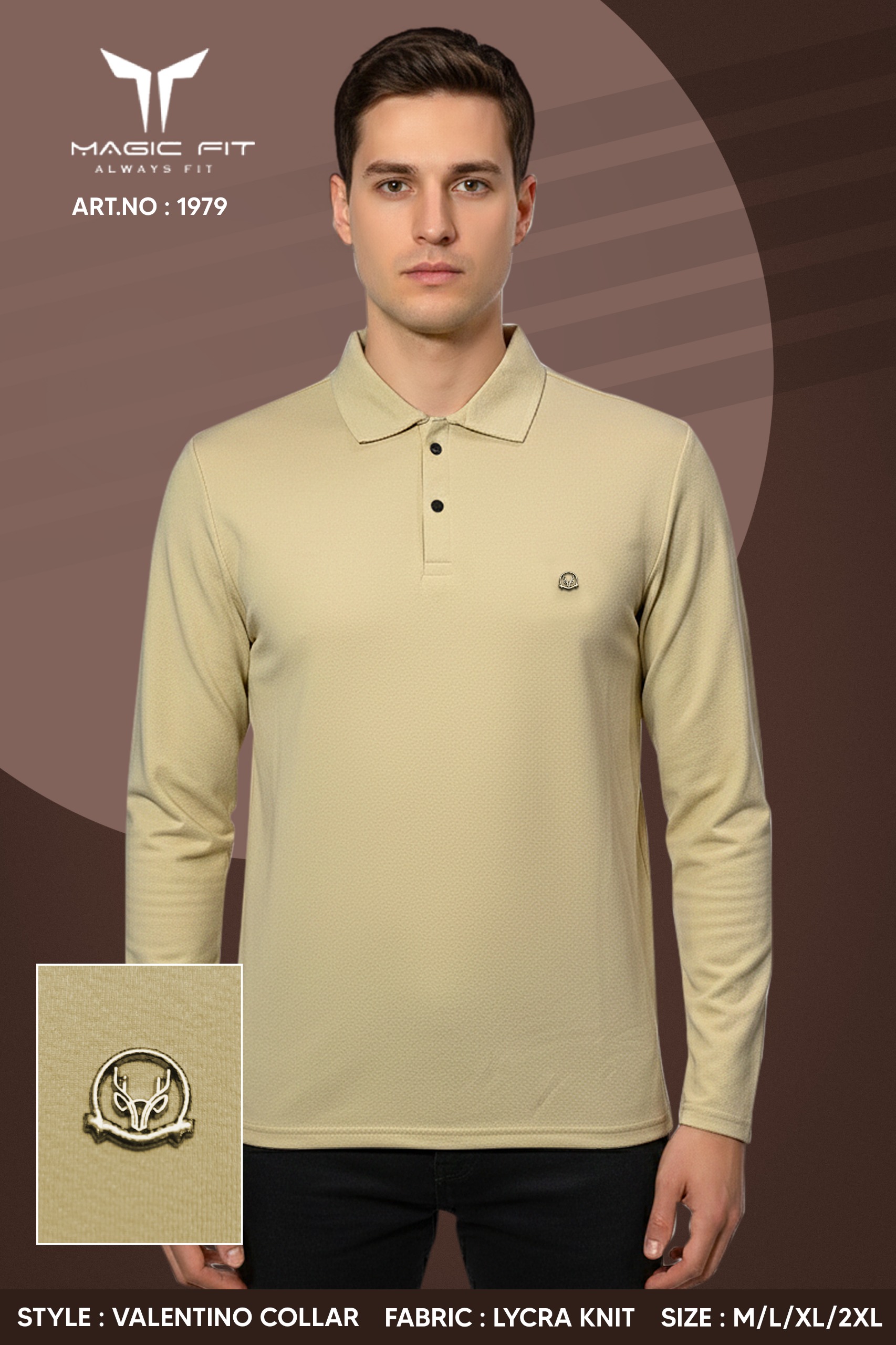 BRAND :-MagicFit  MENS Full Sleeve Polo Neck with Tshirt in Valnetino Fabric,1979:L