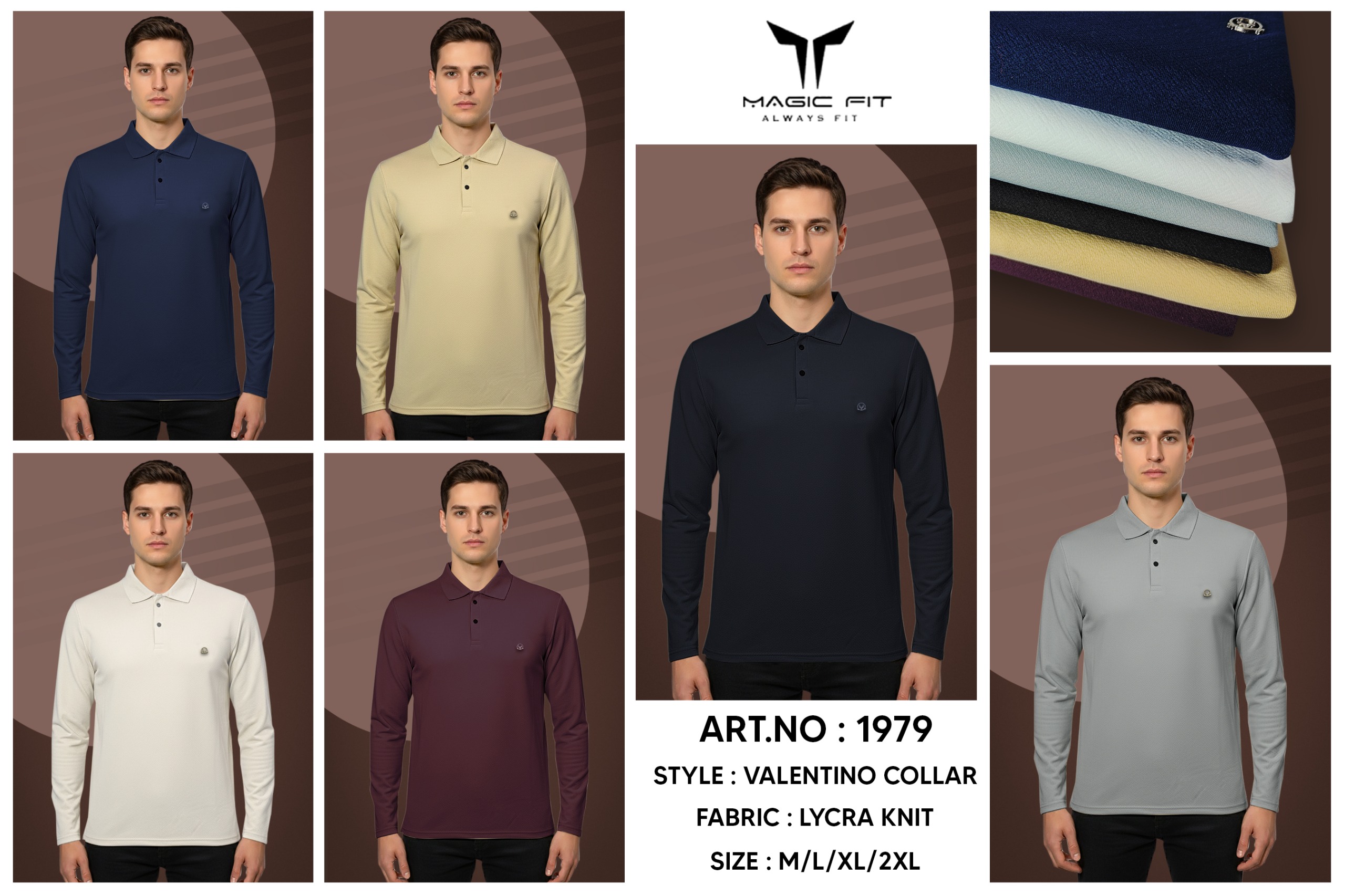 BRAND :-MagicFit  MENS Full Sleeve Polo Neck with Tshirt in Valnetino Fabric,1979:XL