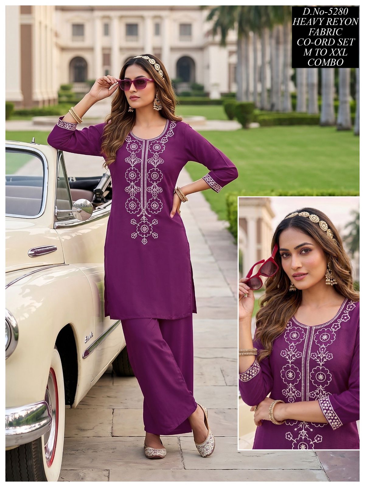 Women's Ethnic Rayon Top Bottom Co-Ord Set- 5280