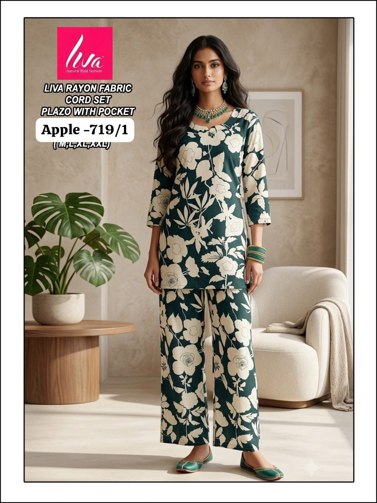 Women's Liva Heavy Rayon Co-Ords Set-  Apple-719/1