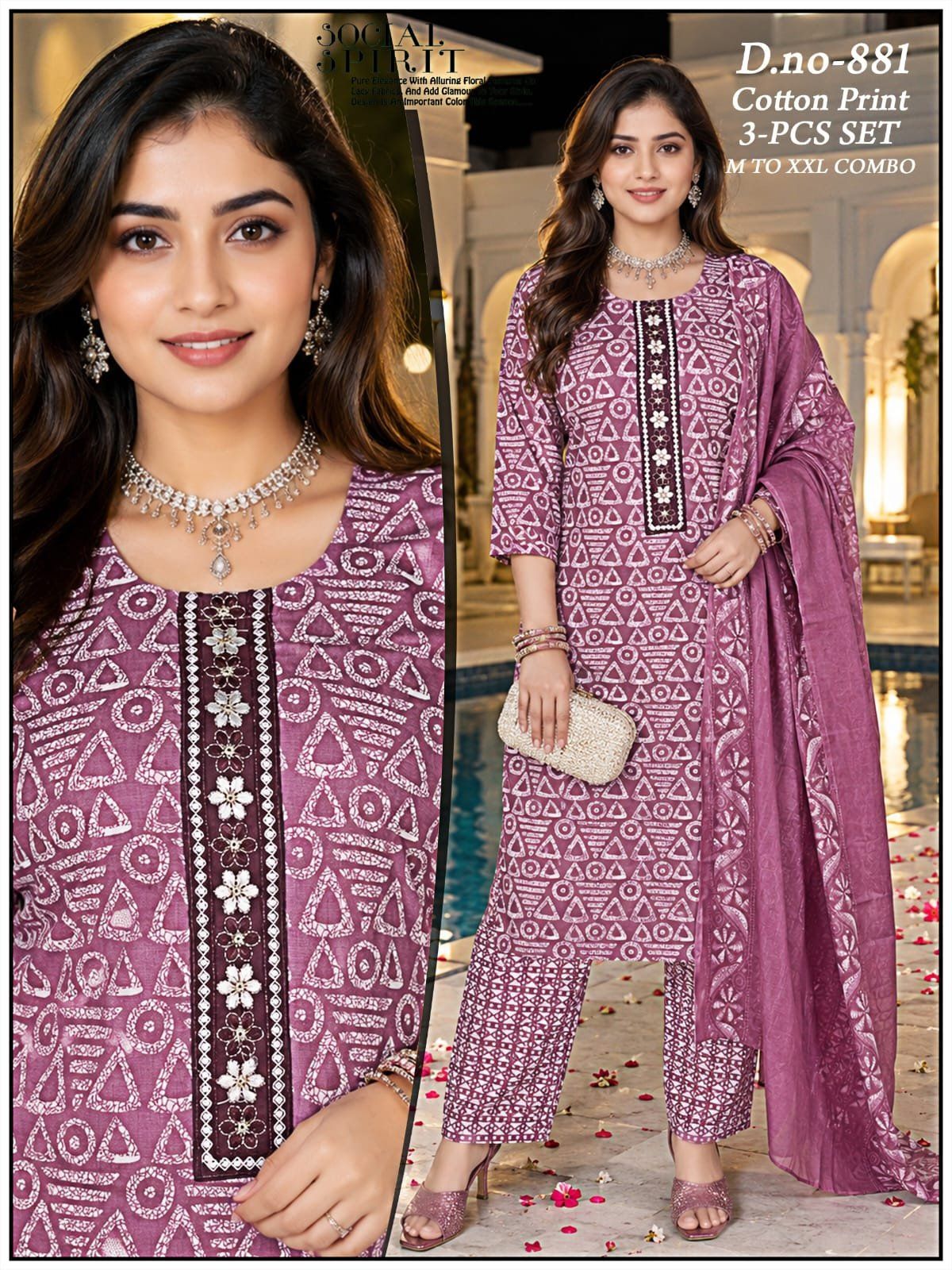 Women's Cotton 3 Pcs Set- 881