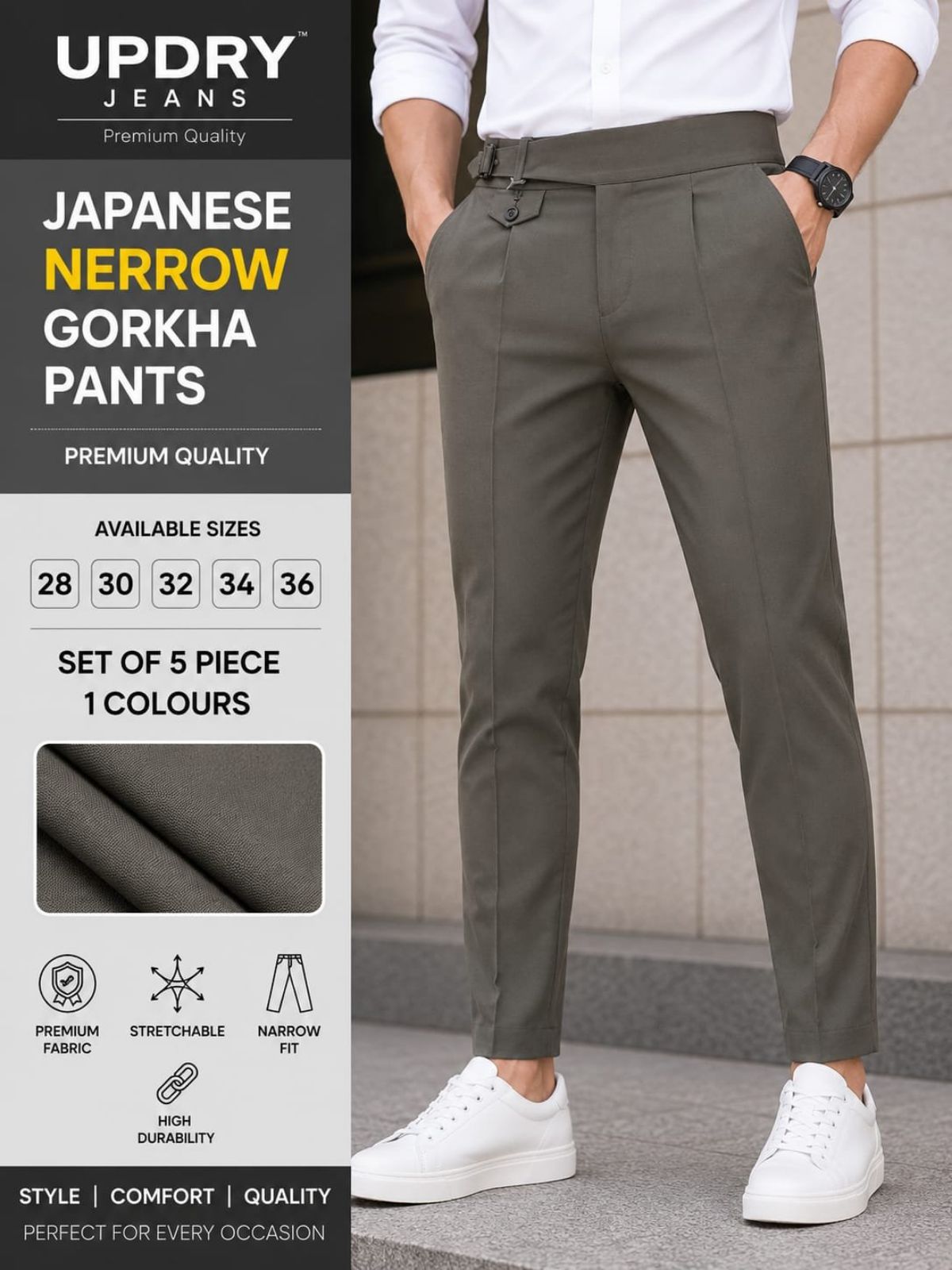 Updry Men's Gorkha Narrow Japanese Pants