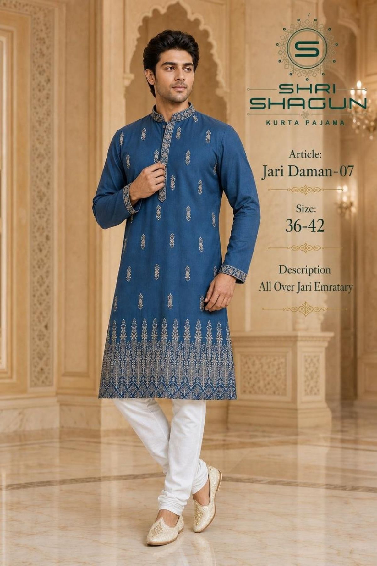 Shri Shagun Jari Daman Kurta Pajama Set-07