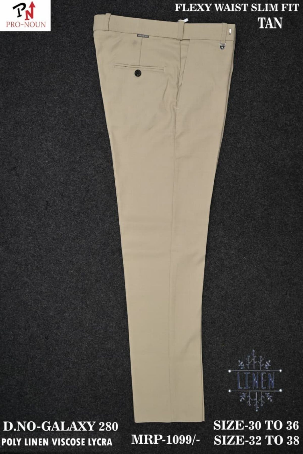 Pro-Noun Men's  Formal Trouser Pants With Adjustable belt D No- Galaxy-280-(32-38)- Tan