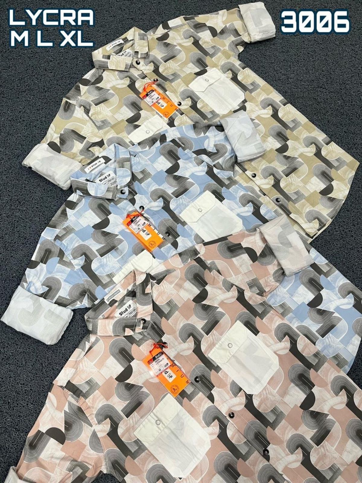 White Studio Men's Twill  Lycra Printed Shirts -3006