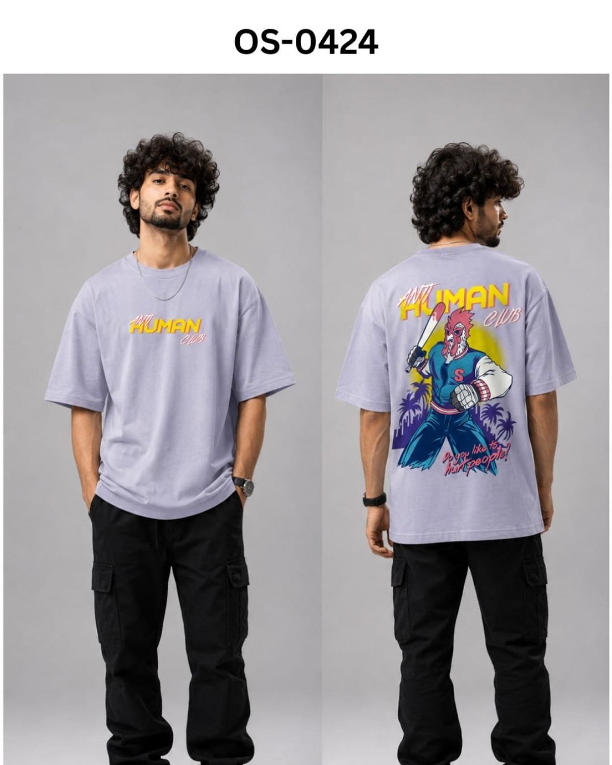 TOMHIDDLE MENS OVERSIZED PRINTED DOWN SHOULDER T-SHIRT- A4-OS-0424