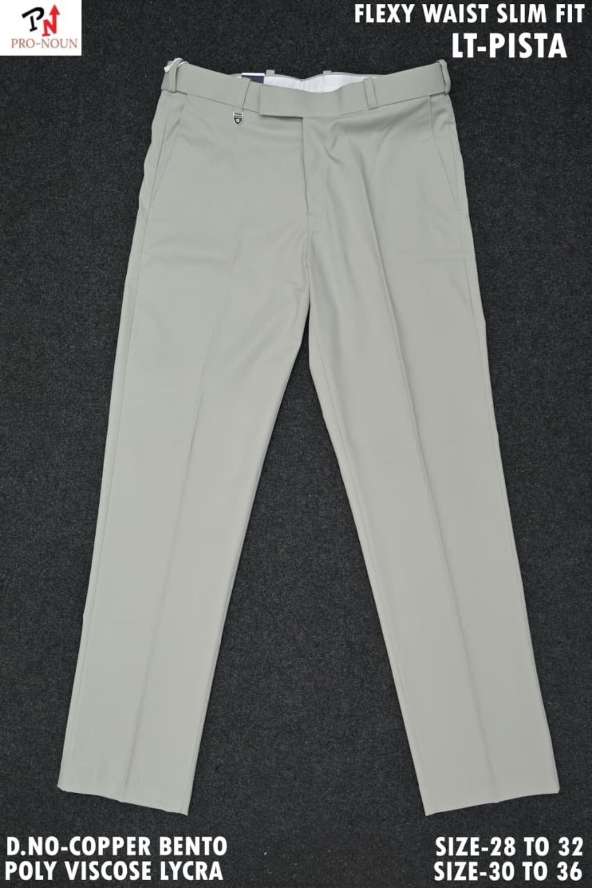 Pro-Noun Men's  Formal Trouser Pants With Adjustable belt D No- Copper Bento-(30-36)- Lt Pista
