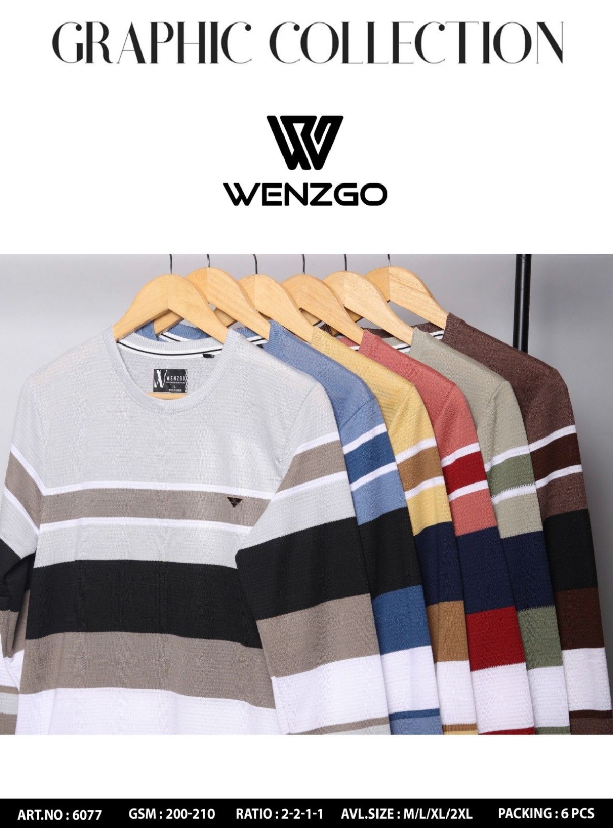 WENZGO MENS FULL SLEEVE T SHIRTS 210 GSM JACQUARD KNIT FABRIC FANCY CLOTHING